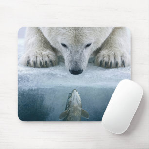 Polar Bear and Fish Standoff  Mouse Pad