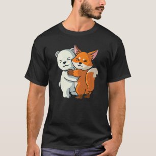 Polar Bear And Fox Cute Animal  Hugging Women Girl T-Shirt