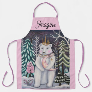 Polar Bear and Moon Winter Whimsical Art Apron