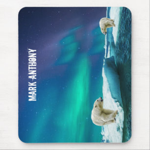 Polar Bear and Northern Lights Alaska Mouse Pad