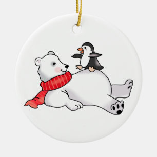 Polar Bear and Penguin Ceramic Tree Decoration