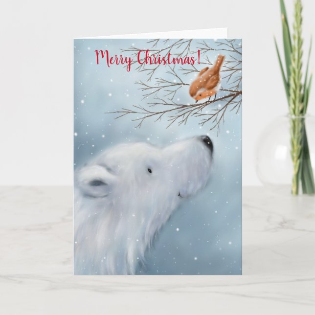 Polar Bear and Robin, Merry Christmas Card (Front)