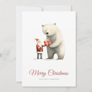 Polar Bear and Santa Christmas Greetings Holiday Card