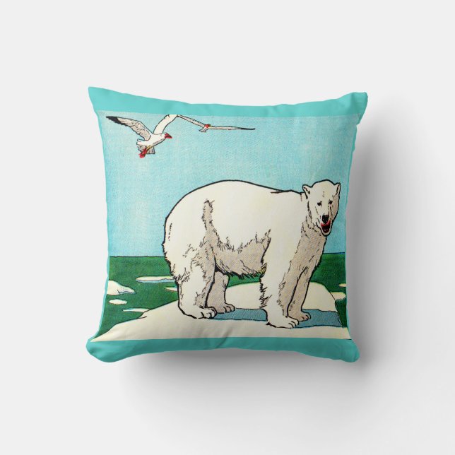 polar bear and seagulls print cushion (Front)
