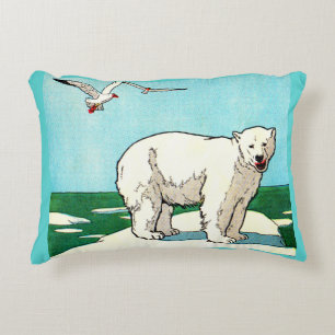 polar bear and seagulls print decorative cushion
