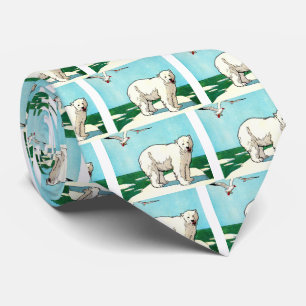 polar bear and seagulls print tie