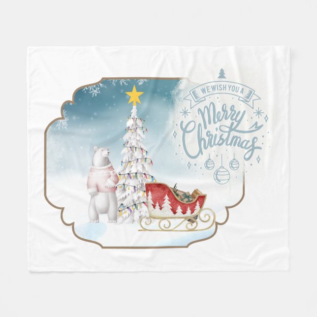 Polar Bear and Sleigh Fleece Blanket (Front (Horizontal))