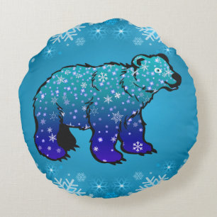 Polar Bear and Snowflakes Round Cushion