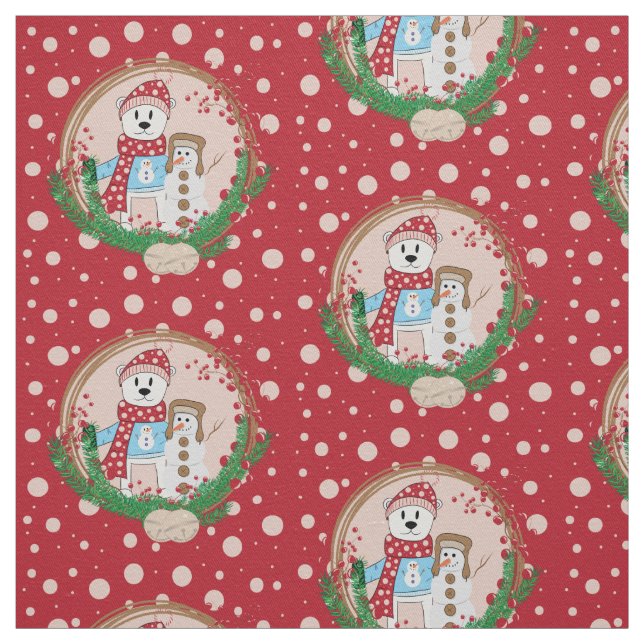 Polar bear and snowman Christmas pattern fabric (Swatch)