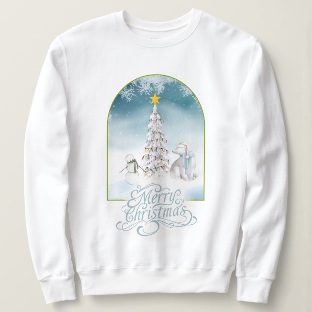 Polar Bear and Snowman Christmas Sweatshirt (Design Front)