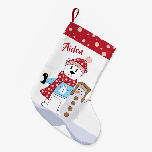 Polar Bear and Snowman Friend Kid Stocking (Front (Hanging))