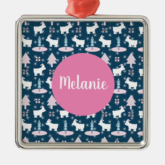 Polar Bear and Trees Monogram Christmas Present Metal Tree Decoration (Front)