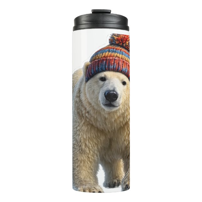 Polar bear and Winter bunny hat travel water bottl Thermal Tumbler (Front)