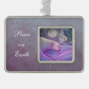 Polar Bear Angel Cub Wildlife Fantasy Illustration Silver Plated Framed Ornament