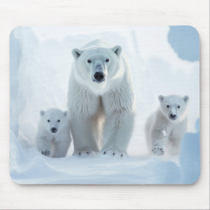 Polar Bear Animal Family Wandering Mouse Pad
