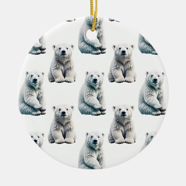 Polar Bear Animal Pattern Design  Ceramic Tree Decoration (Front)