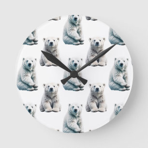 Polar Bear Animal Pattern Design  Round Clock