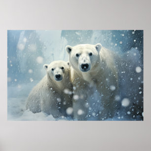 Polar Bear Animal Wildlife Wilderness Colourful Ar Poster