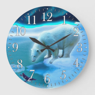 Polar Bear & Arctic Penguin Aurora Art Clock