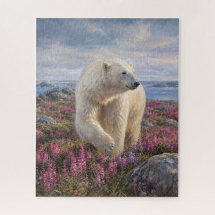 Polar Bear Arctic Tundra Wildflower Art Jigsaw Puzzle