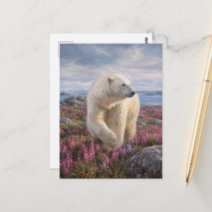 Polar Bear Arctic Tundra Wildflower Postcard
