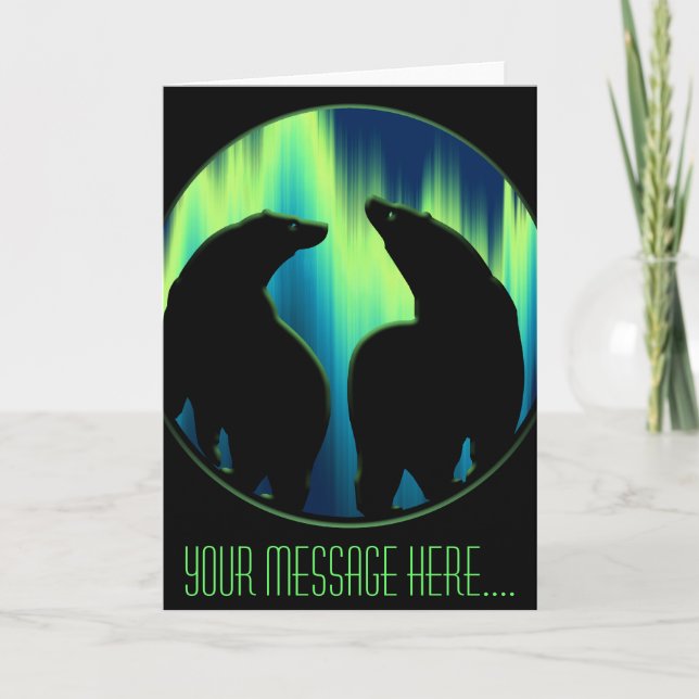 Polar Bear Art Cards Northern Lights Bear Art Card (Front)