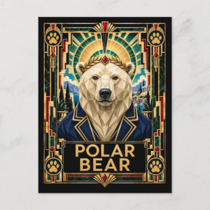 Polar Bear, Art Deco Wildlife Postcard