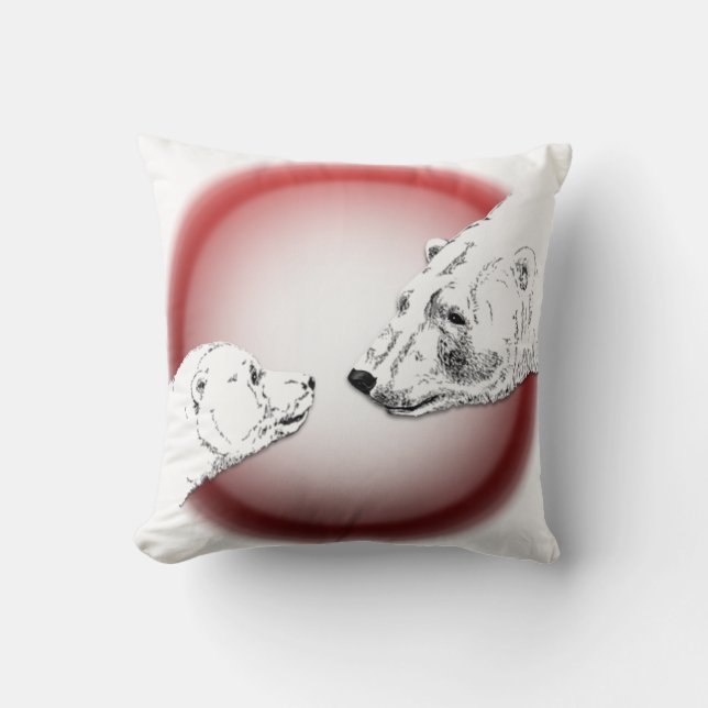 Polar Bear Art Pillow Mother w. Baby Bears Pillow (Front)