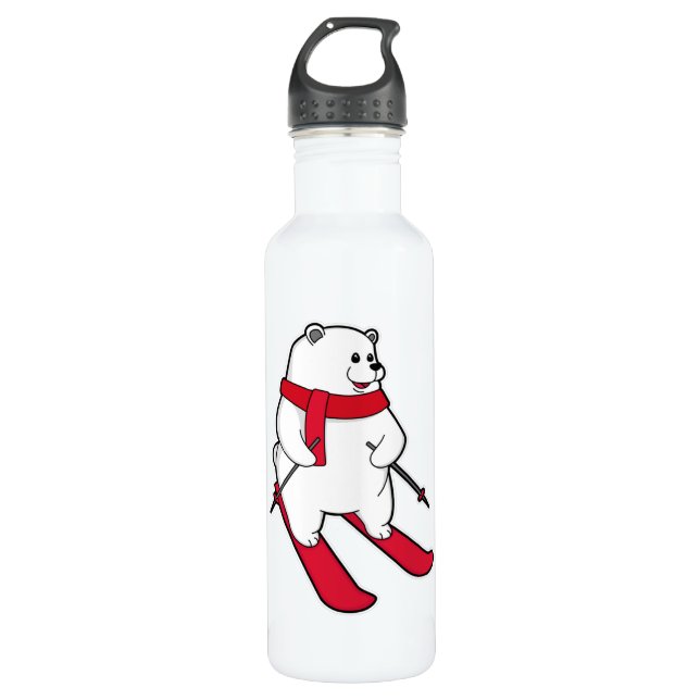 Polar bear as Skier with Ski 710 Ml Water Bottle (Front)