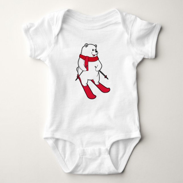 Polar bear as Skier with Ski Baby Bodysuit (Front)