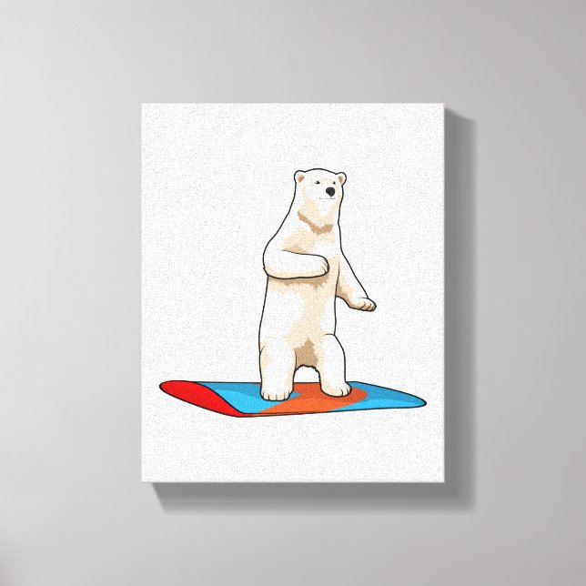 Polar bear as Snowboarder with Snowboard Canvas Print (Front)