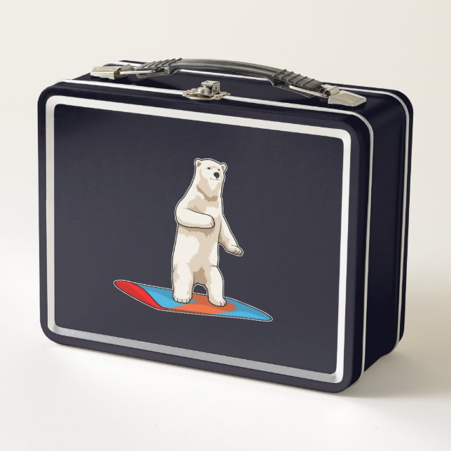 Polar bear as Snowboarder with Snowboard Metal Lunch Box (Front)