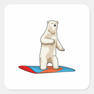 Polar bear as Snowboarder with Snowboard Square Sticker
