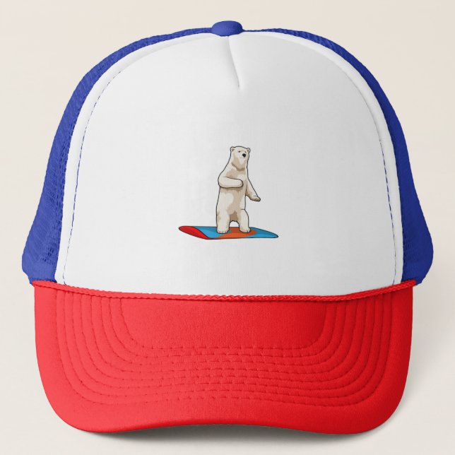 Polar bear as Snowboarder with Snowboard Trucker Hat (Front)