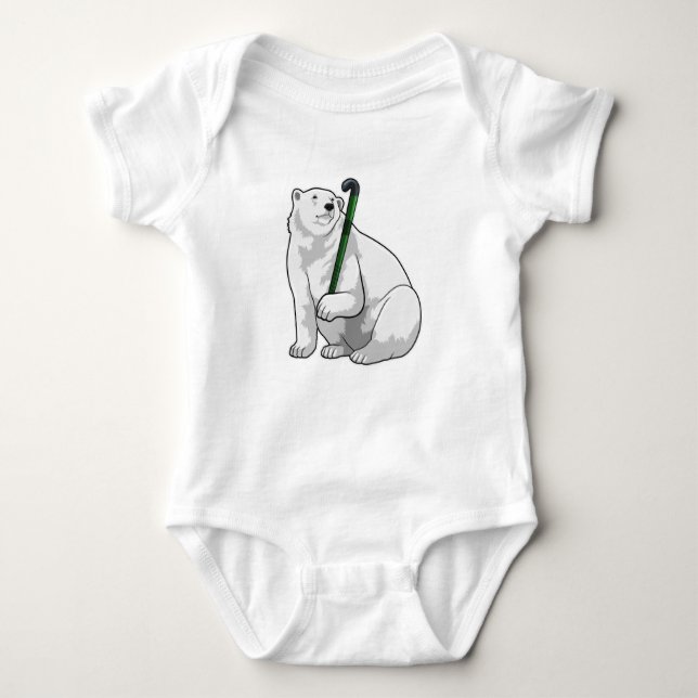 Polar bear at Hockey with Hockey stick Baby Bodysuit (Front)