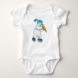 Polar bear at Ice hockey with Ice hockey stick Baby Bodysuit