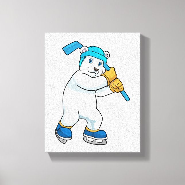 Polar bear at Ice hockey with Stick Canvas Print (Front)