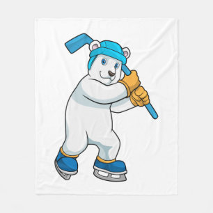 Polar bear at Ice hockey with Stick Fleece Blanket