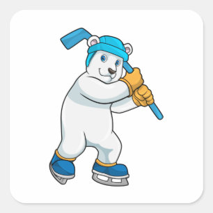Polar bear at Ice hockey with Stick Square Sticker