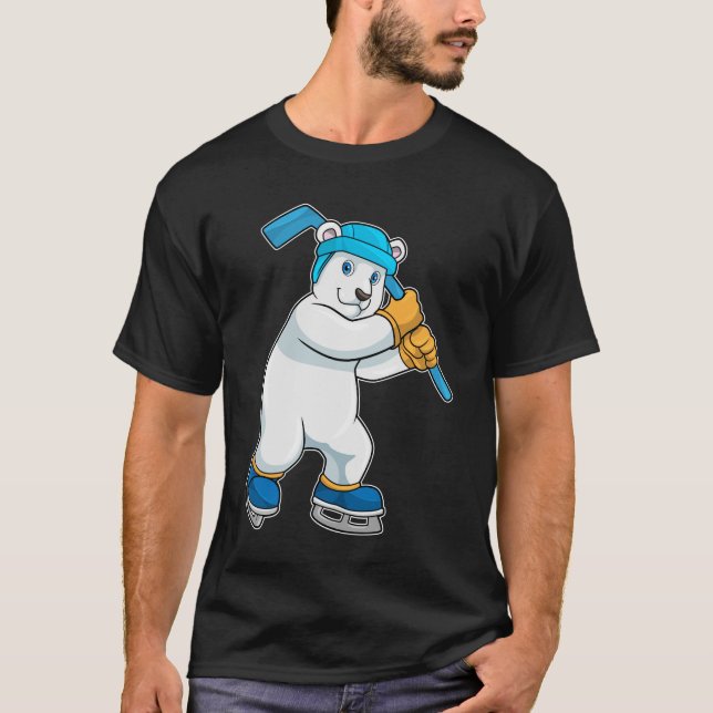 Polar bear at Ice hockey with Stick T-Shirt (Front)