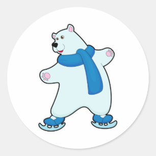 Polar bear at Ice skating with Scarf Classic Round Sticker