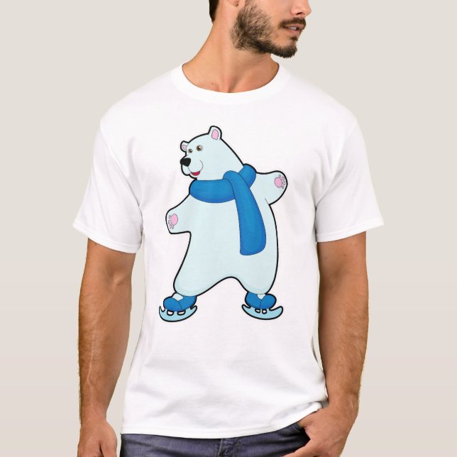 Polar bear at Ice skating with Scarf T-Shirt (Front)