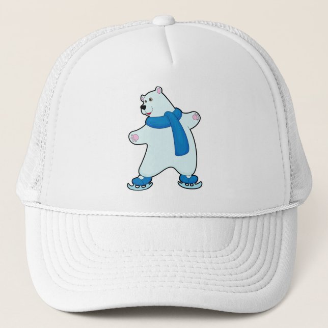 Polar bear at Ice skating with Scarf Trucker Hat (Front)