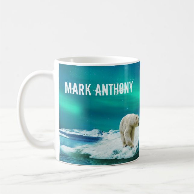 Polar Bear Aurora Borealis Personalised Mug (Left)