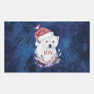 Polar Bear Baby Hat Bird Christmas Joy Rectangular Sticker