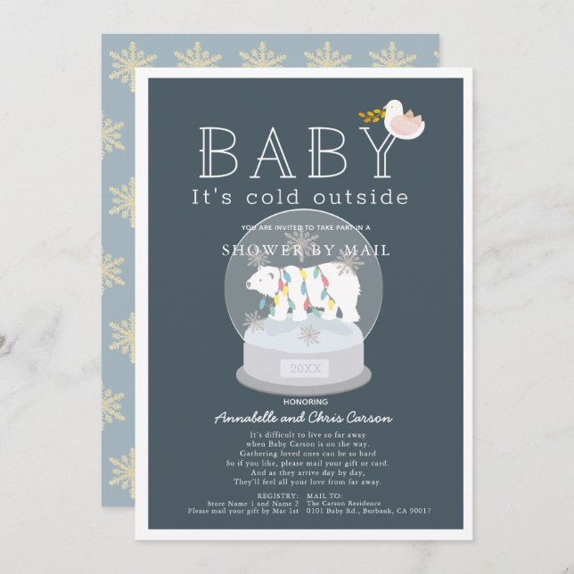 Polar Bear Baby Its Cold Blue Baby Shower by Mail Invitation (Front/Back)