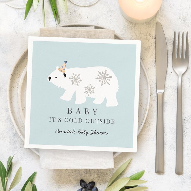Polar Bear Baby It's Cold Outside Blue Baby Shower Napkin (Creator Uploaded)