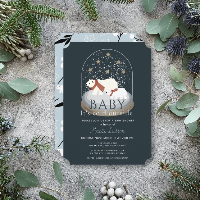 Polar Bear Baby Its Cold Outside Navy Baby Shower Invitation (Creator Uploaded)