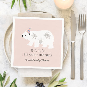Polar Bear Baby It's Cold Outside Pink Baby Shower Napkin