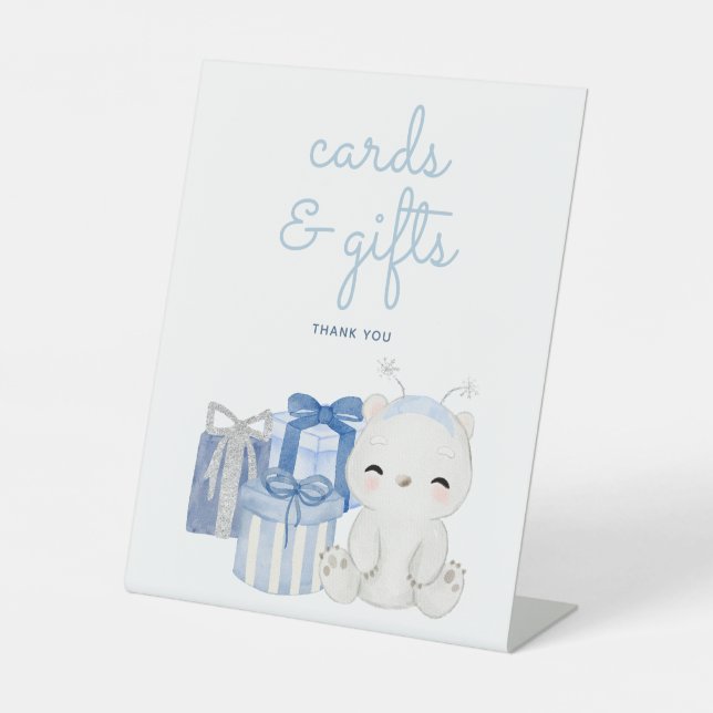 Polar Bear Baby Shower Gifts and Cards Pedestal Sign (Front)